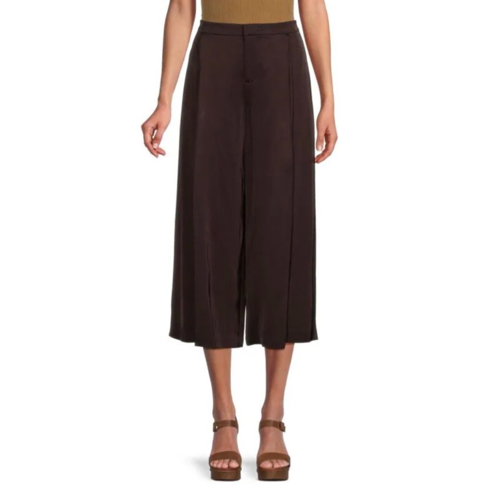 Vince Satin Pleated Front Wide Leg Crop Pants in Black Truffle Size 20 NWT